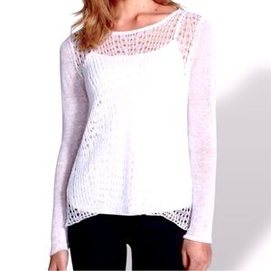 Eileen Fisher Open Crochet Scoop Neck Organic Linen Sweater Size Large NWT